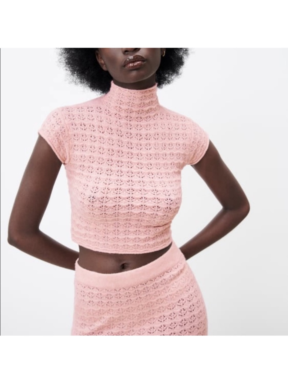 ZARA NEW WOMAN POINTELLE-KNIT TOP PALE PINK  5536/008